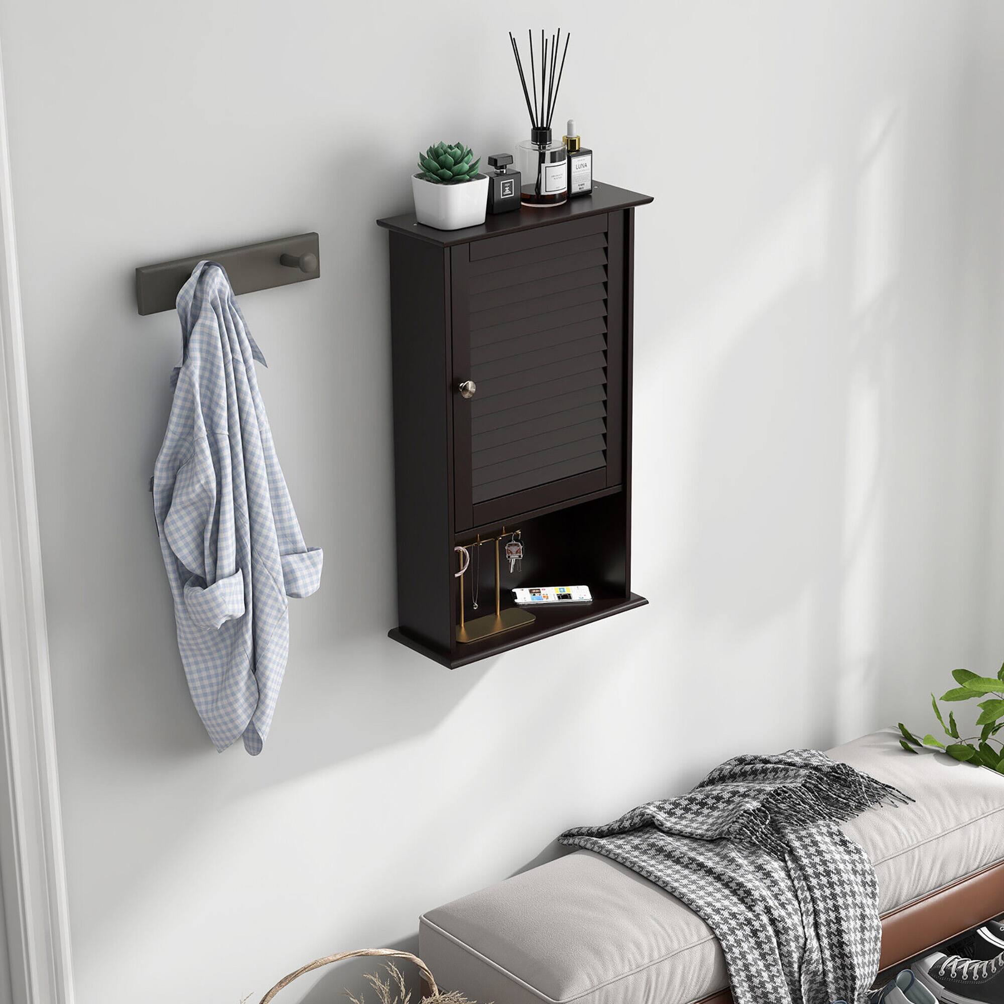 Alt View 4. Gymax - Gymax Bathroom Wall Mount Storage Cabinet Single Door w/Height Adjustable Shelf - Espresso.