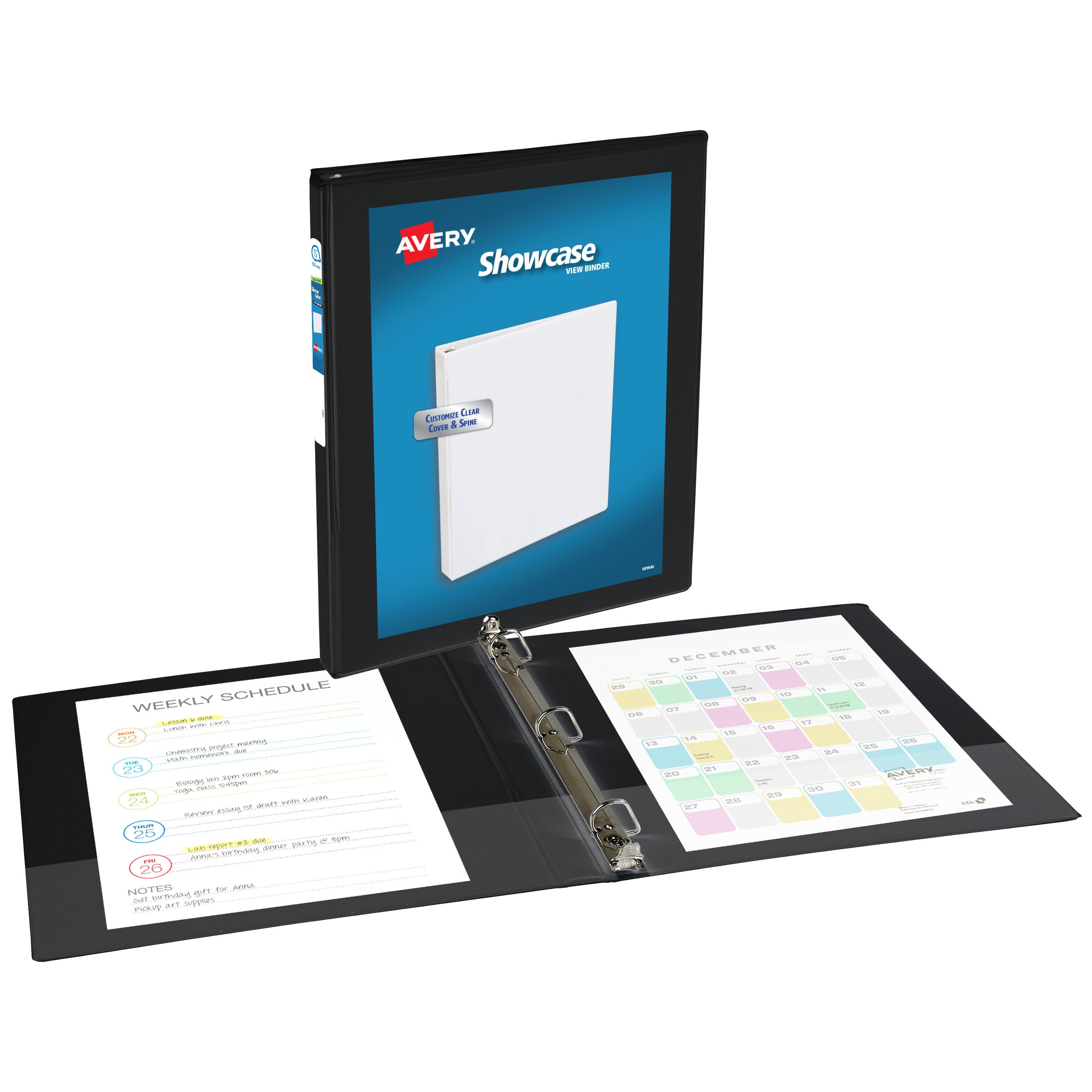 6 AVERY. Showcase View Binder - Customizable Cover & Spine

WEEKLY SCHEDULE

22
- Team meeting at 10am
- Lunch with mom

23
- Schedule at 2pm

24
- Service at 4pm

25
- Ann's birthday party at 6pm

NOTES
- Buy a gift for Anna
- Pick up at store

DECEMBER