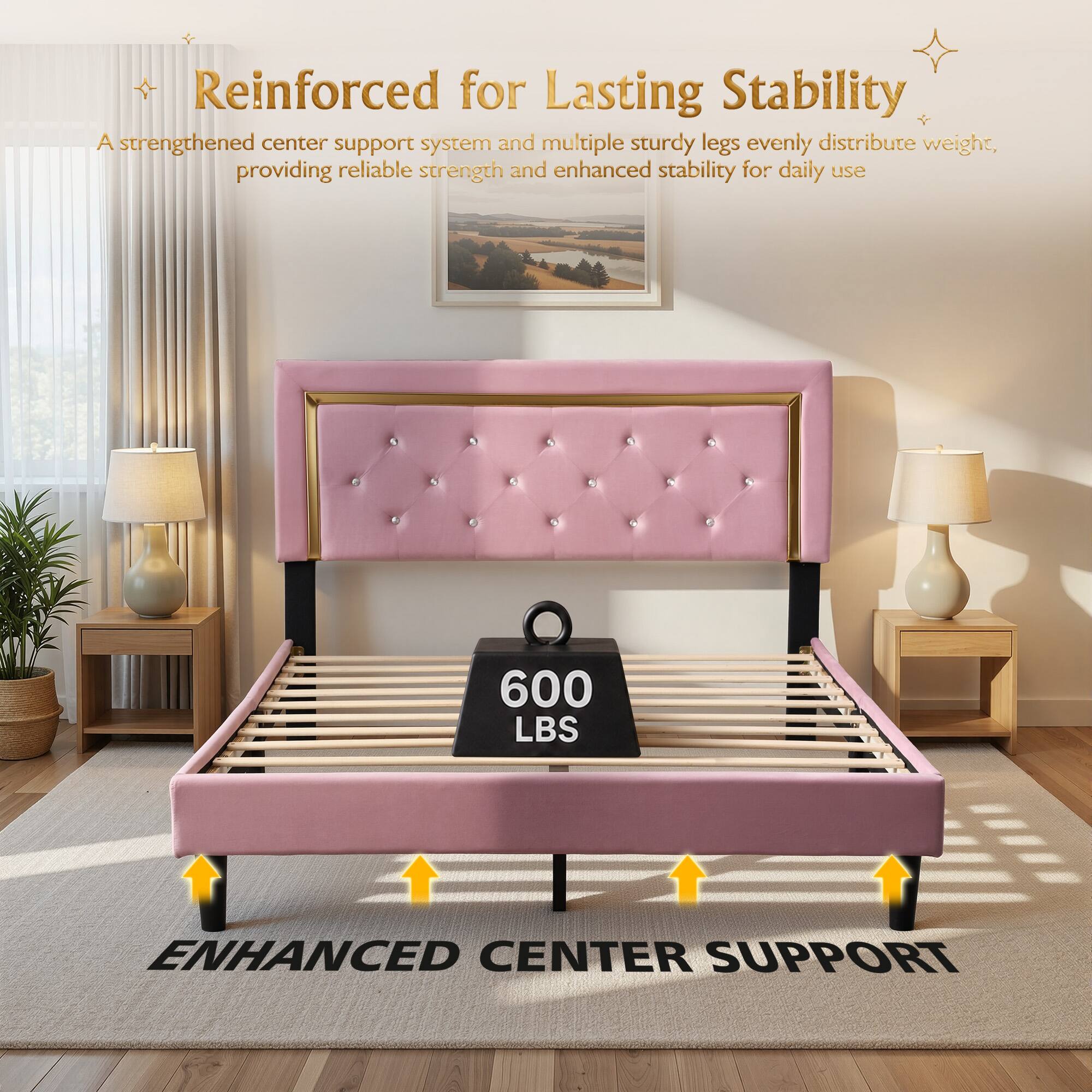 Reinforced for Lasting Stability

A strengthened center support system and multiple sturdy legs evenly distribute weight, providing reliable strength and enhanced stability for daily use

600 LBS ENHANCED CENTER SUPPORT