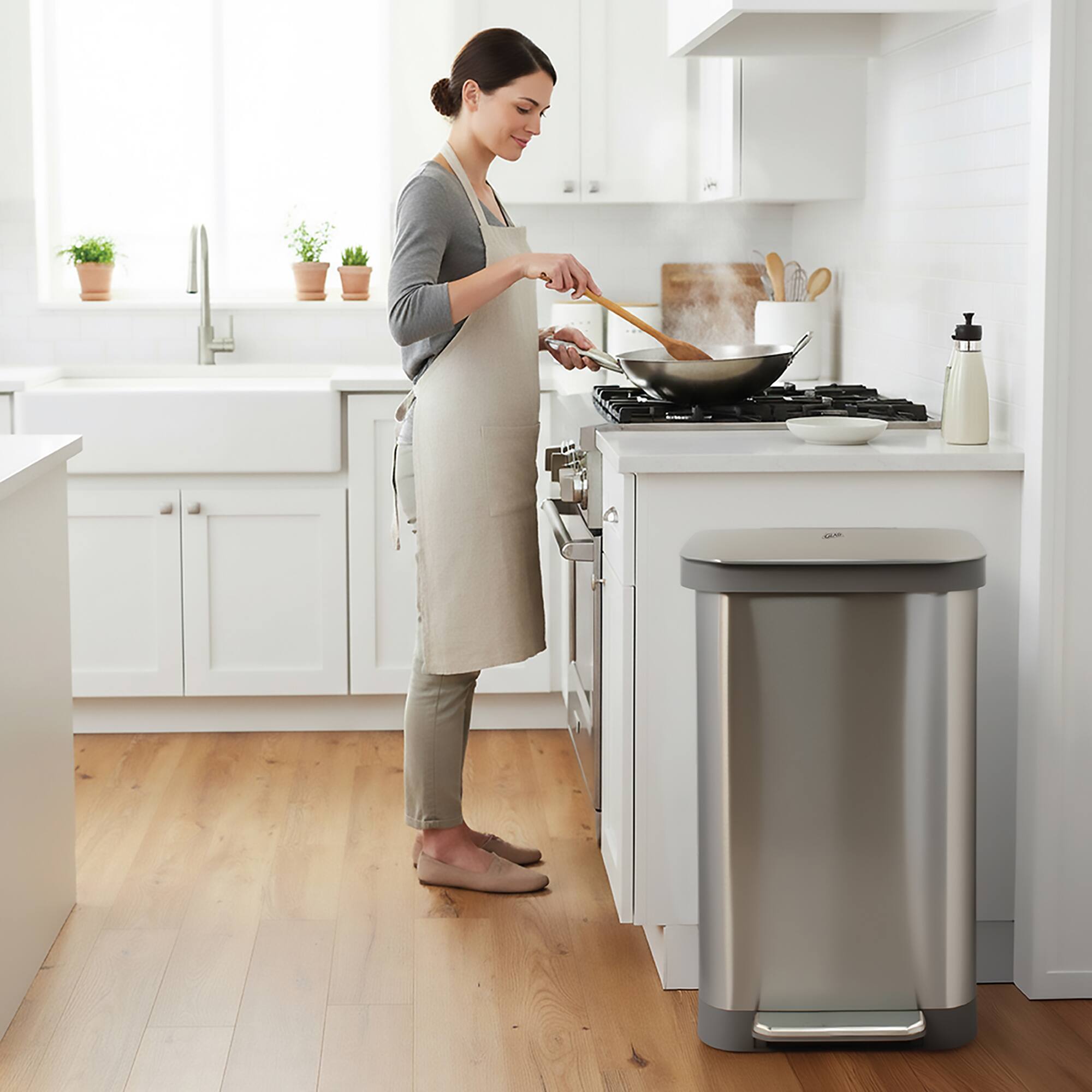 Alt View 8. Glad - Glad Step Trash Can, Series 2 Soft Close Bin with Odor Protection, 20 Gal, Metal - SS.