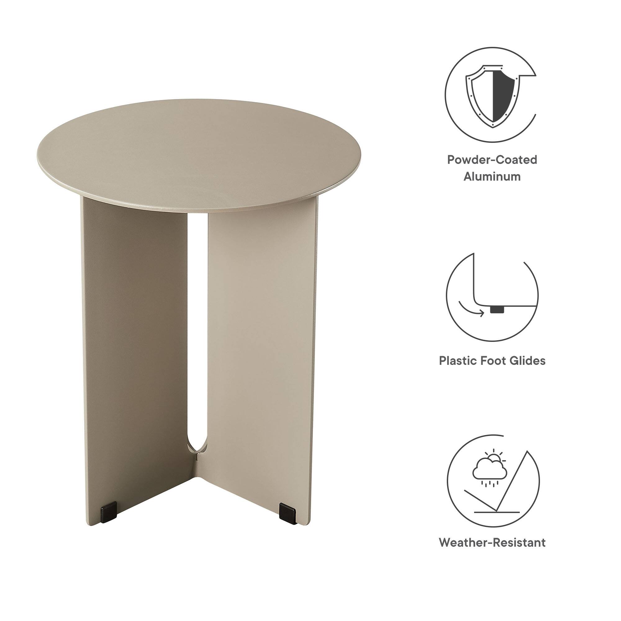 - Powder-Coated Aluminum
- Plastic Foot Glides
- Weather-Resistant