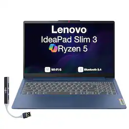 Lenovo - Upgraded - IdeaPad Slim 3 Laptop 15.6 FHD Display (Ryzen 5 40, 8GB, 1TB SSD, AMD Radeon 610M, WiFi 6, Win 11 Pro) w/USB Hub - Abyss Blue