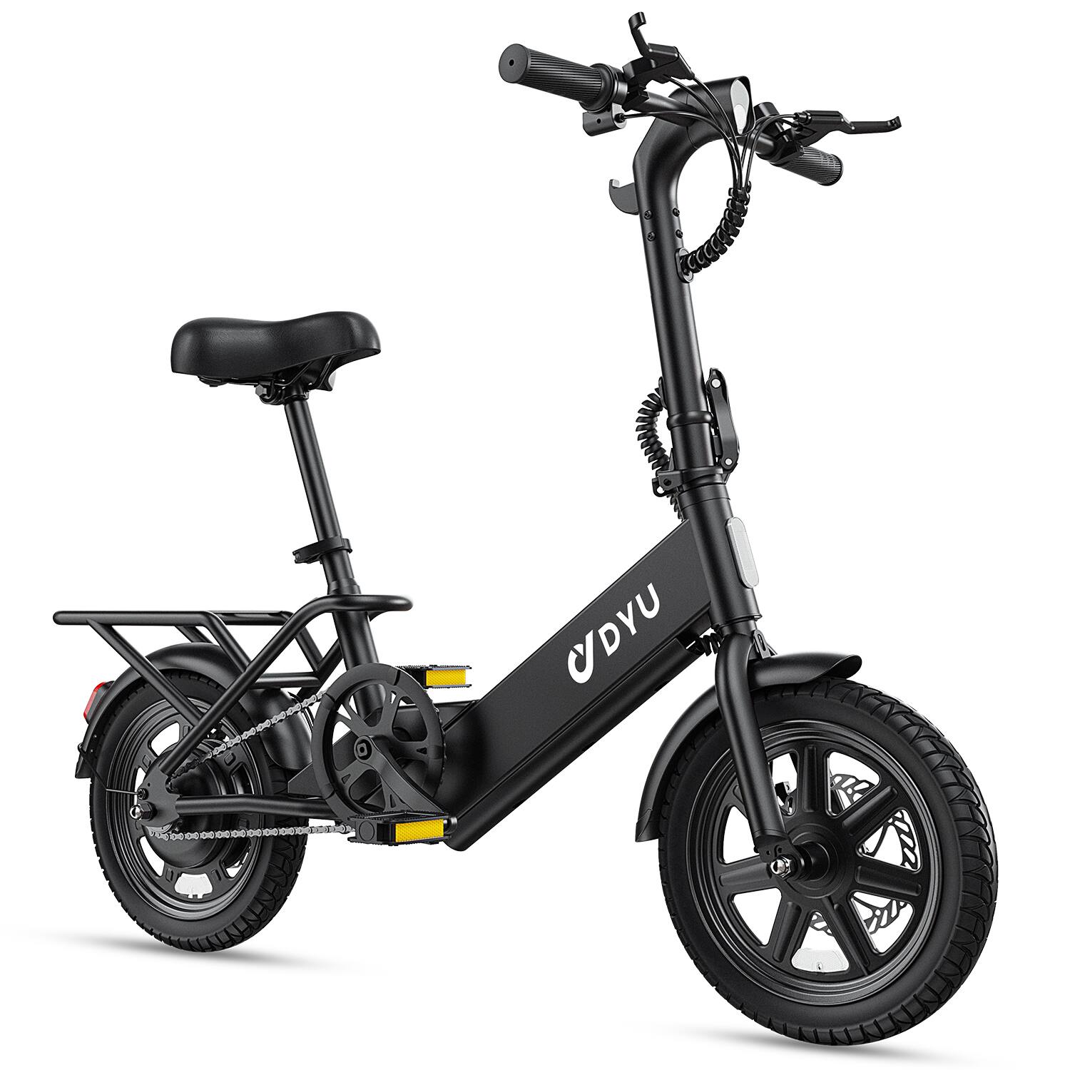 Left. DYU - 14 inch eBike w/ 25 Miles Max Range & 20 Mph Max Speed - Black.