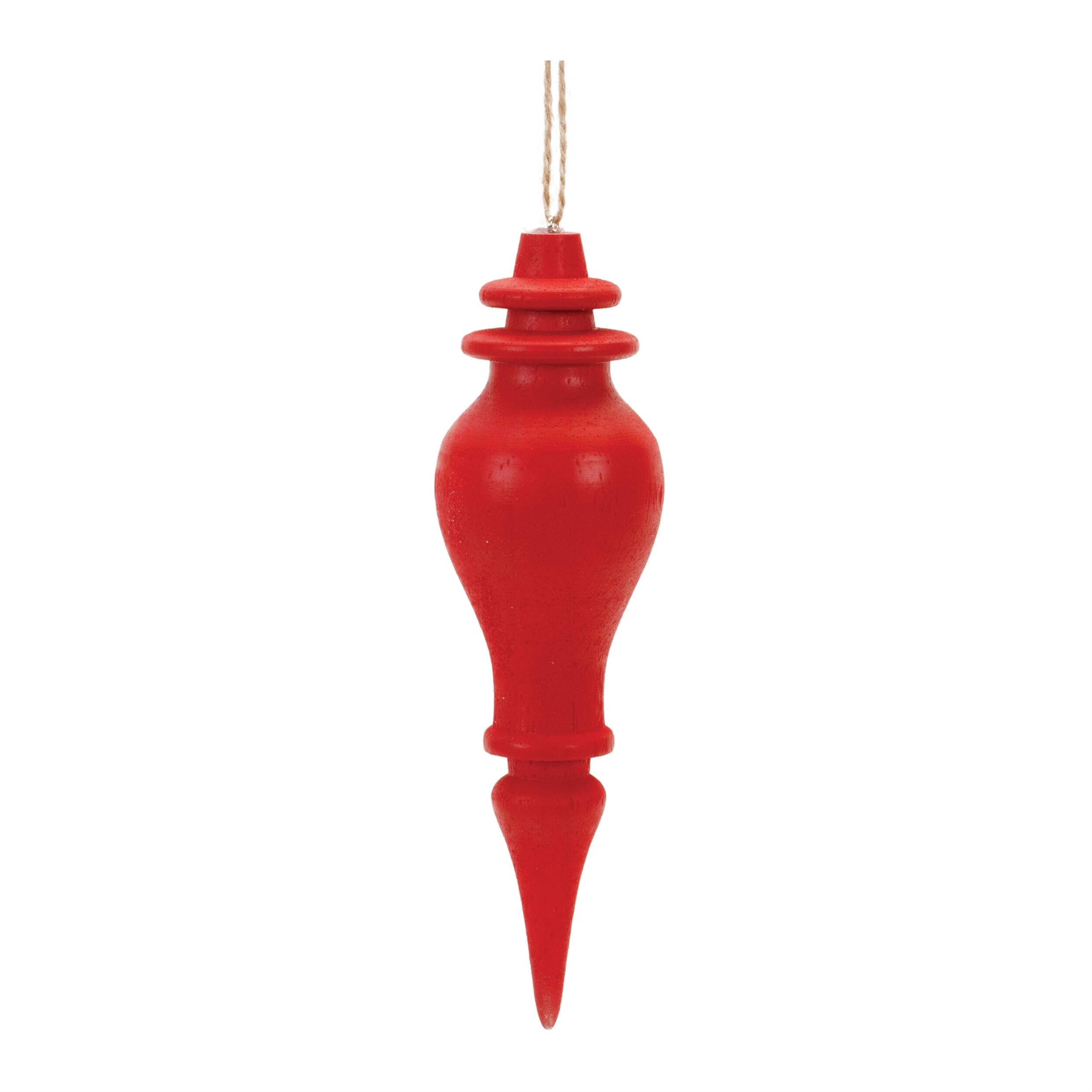 Left. BreeBe - Red Wood Finial Drop Ornament (Set of 6) - Red.