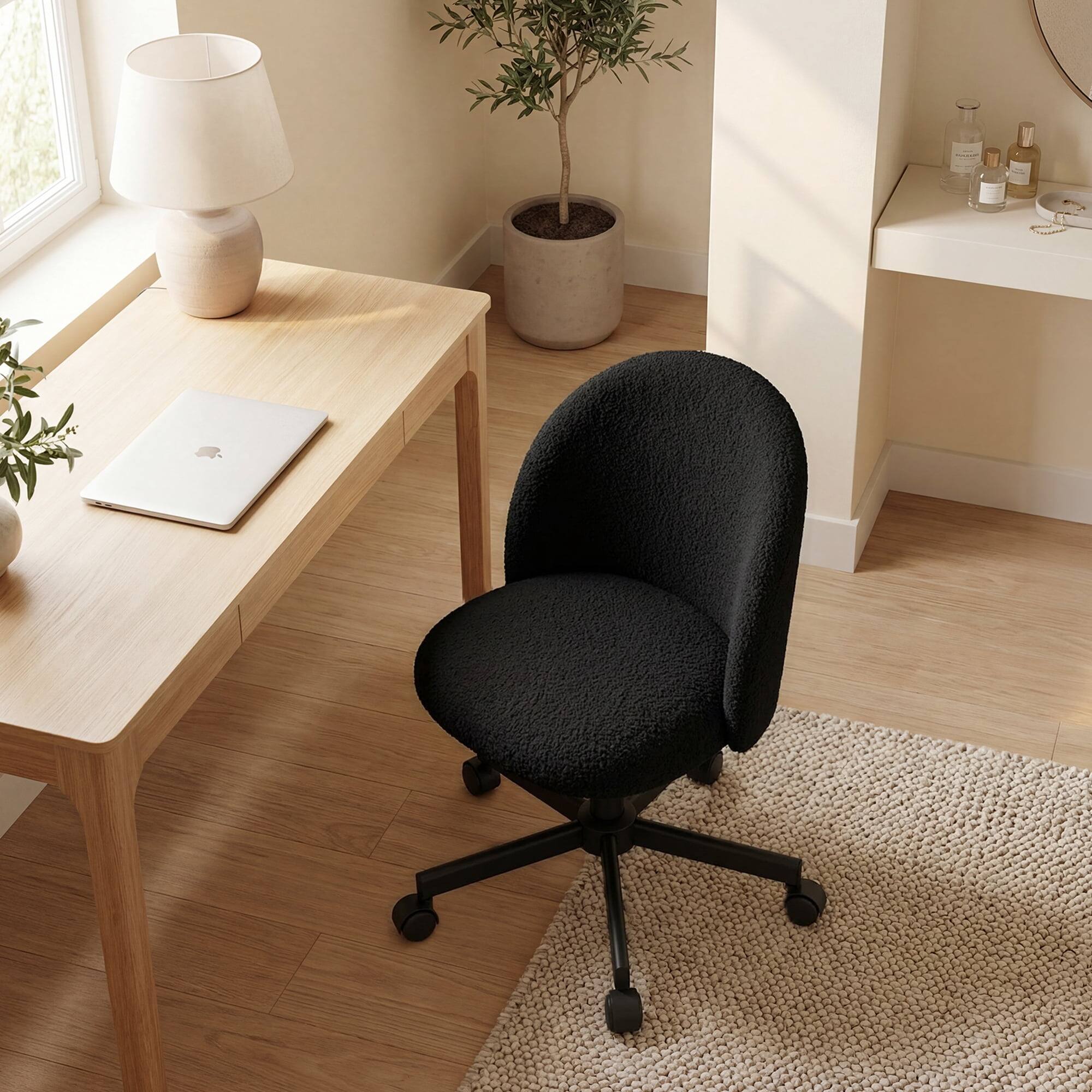 Alt View 4. Neo Chair - Office Vanity Chair with Wheels Comfy Desk Chair for Girls Cute Computer Small Armless Adjustable Height Swivel - Black.