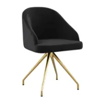 Martha Stewart - Sora Velvet Upholstered Office Chair - Black Velvet/Polished Nickel - Front_Zoom