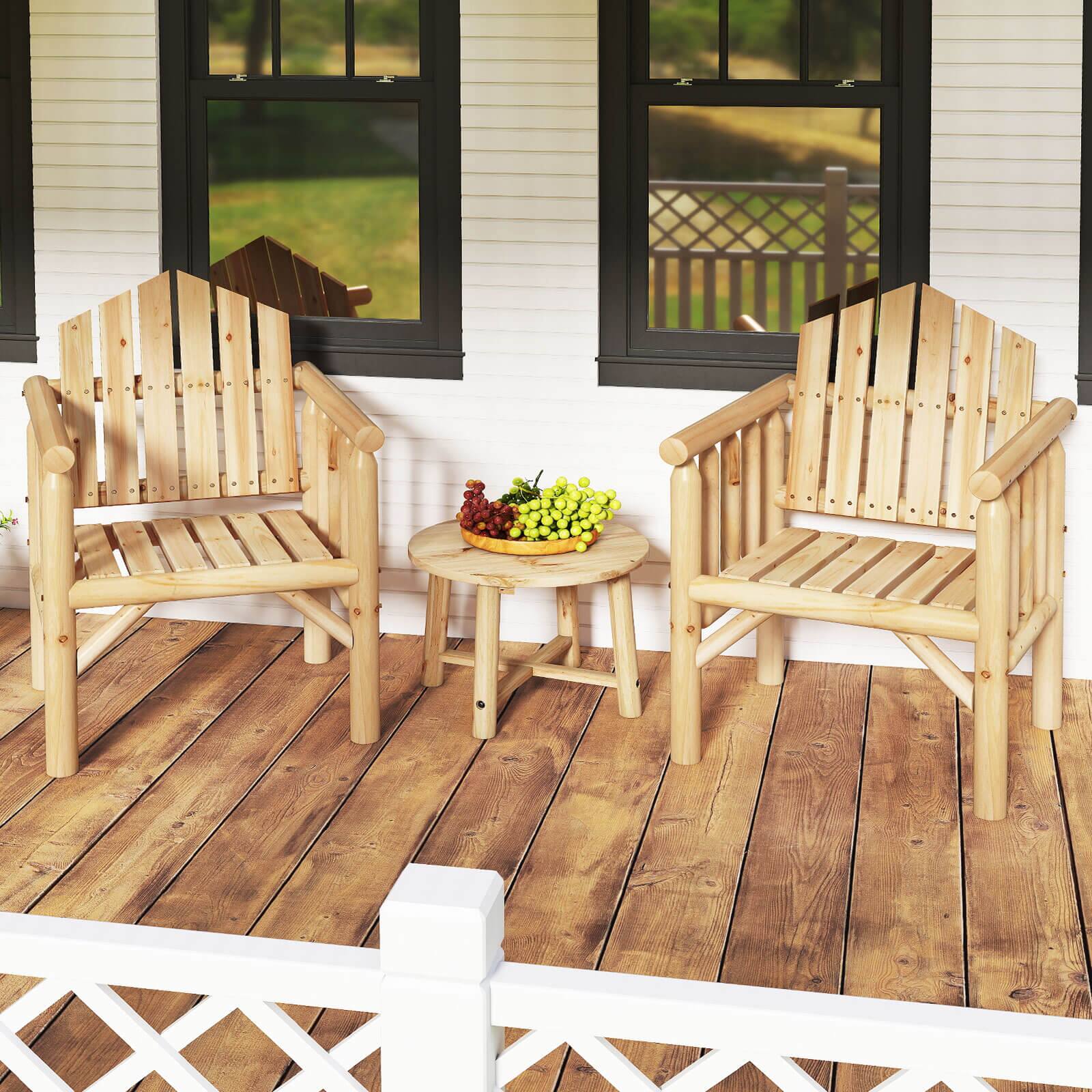 Alt View 3. Costway - Costway 4 PCS Outdoor Wood Armchair with Armrests and Reclined High Backrest for Porch - Natural.