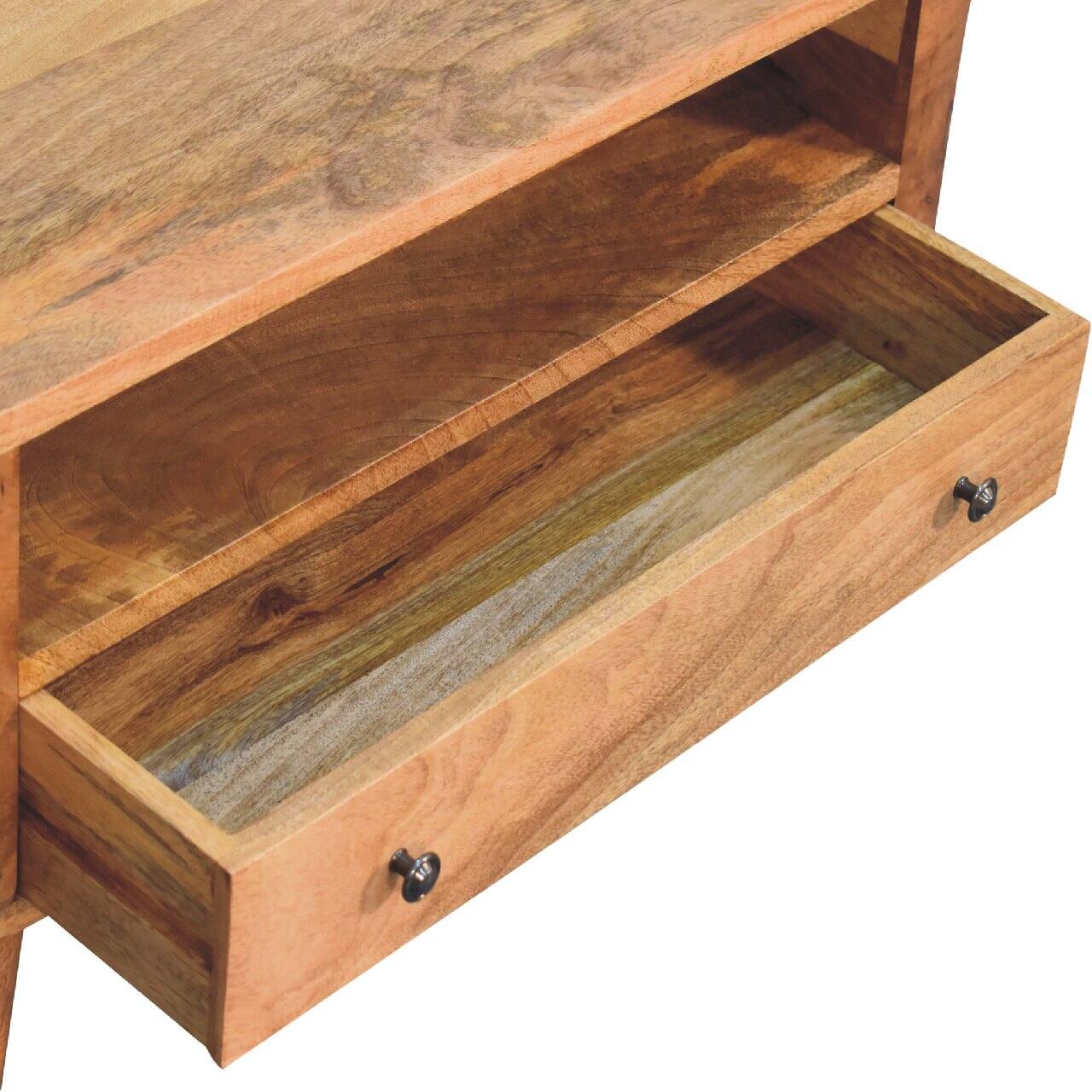Alt View 3. Artisan Furniture - Artisan Furniture Solid Wood Mini Rounded Entertainment Unit, 1 Drawer, 1 Open Slot, Brown - Beige.