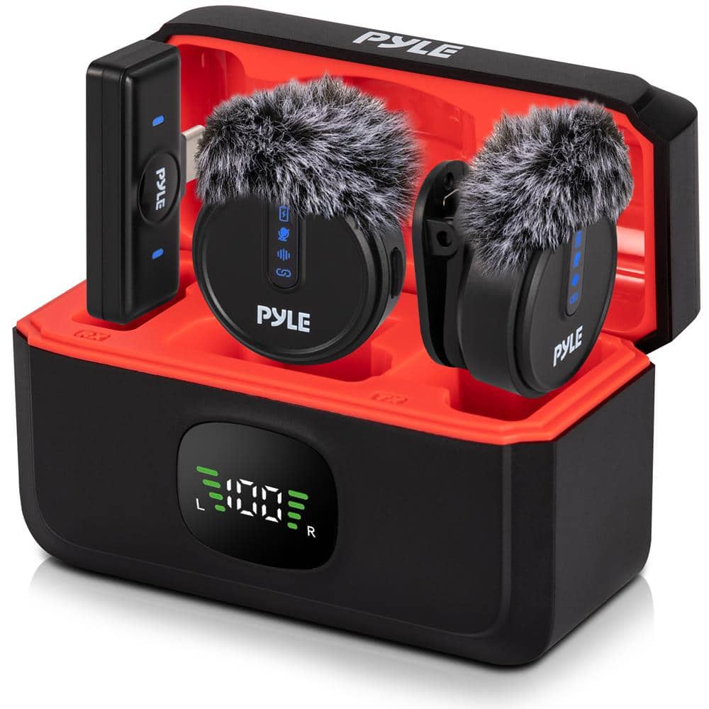 Pyle - Wireless Lavalier Microphone System Noise-Canceling Clip-On Mic with Magnetic Mount, 8H Batte