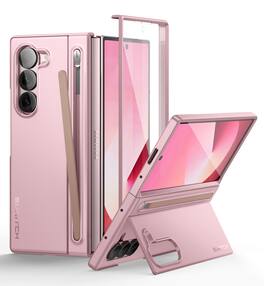 SURITCH - Phone Case for Samsung Galaxy Z Fold 6 with Kickstand & S Pen Holder & Screen Protector, Shockproof Bumper Cover - Pink