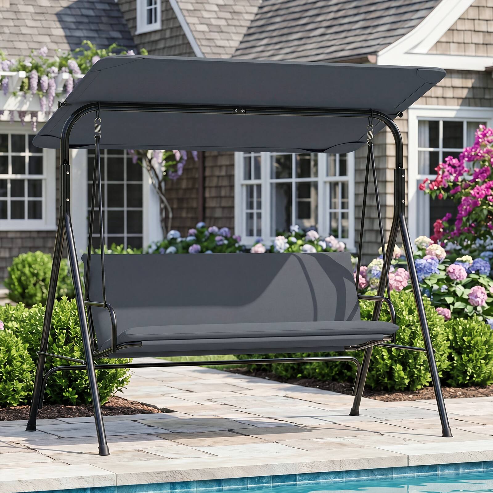 Alt View 1. Costway - Costway 3-Seat Outdoor Patio Swing Chair with Armrests,Adjustable Tilt Canopy & Stand - Gray.