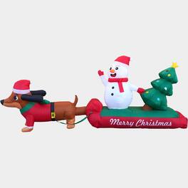 G128 - 10 ft Dachshund & Snowman Inflatable Yard Decoration with LED Lights, Fast Inflate, Weather-Resistant - Multicolor