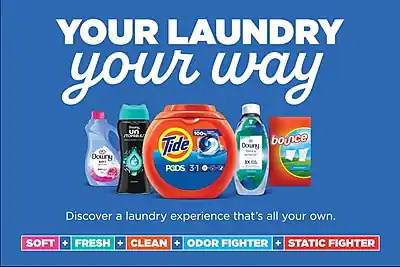 YOUR LAUNDRY your way

Discover a laundry experience that's all your own.

SOFT + FRESH + CLEAN + ODOR FIGHTER + STATIC FIGHTER