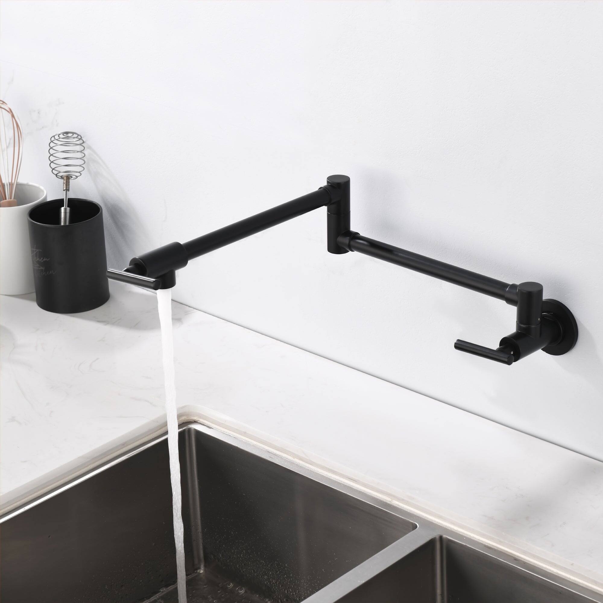 Alt View 10. Boyel Living - Matte Black Wall Mounted Pot Filler Double Handle 1.8 GPM with Ceramic Cartridge and Mounting Hardware - Matte Black.