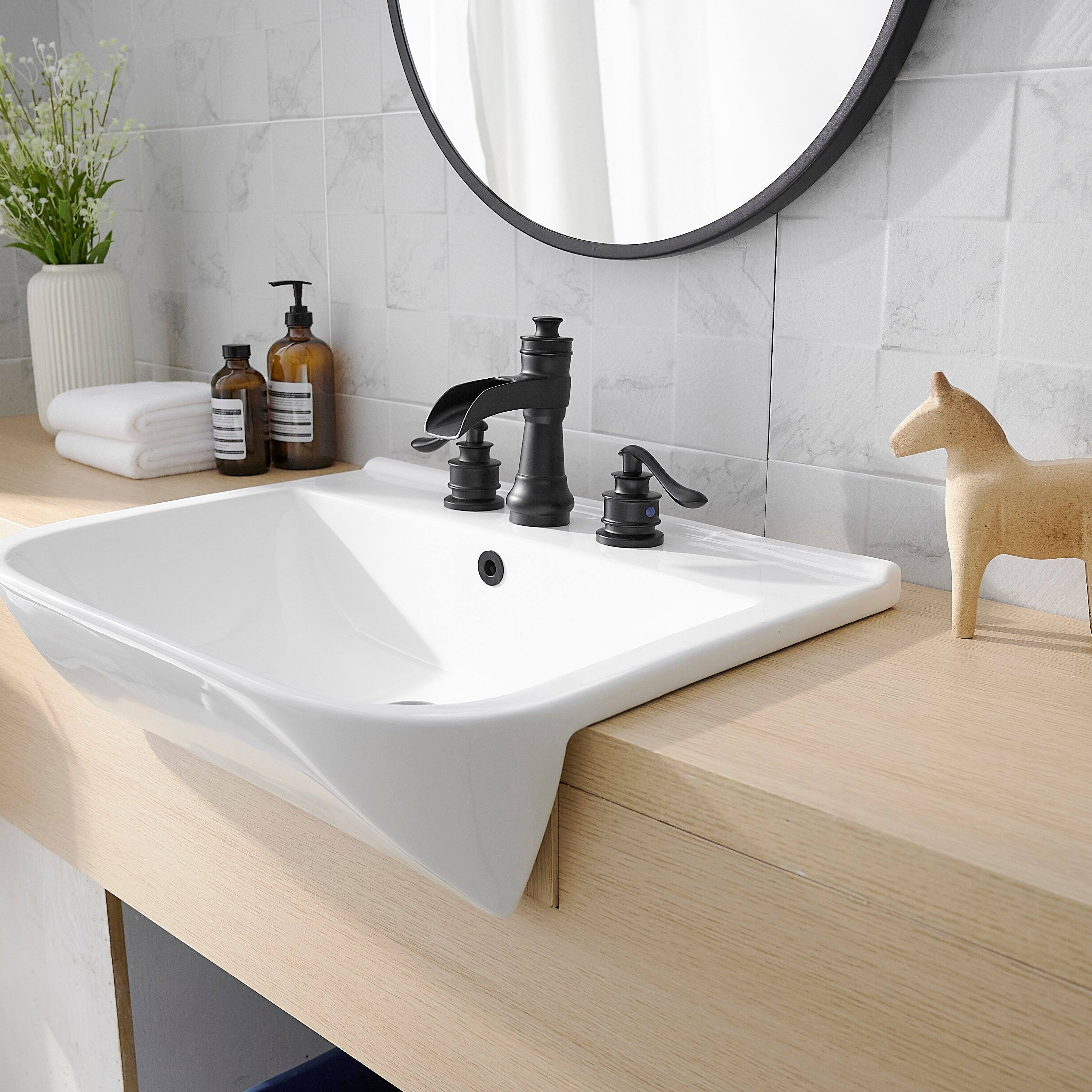 Alt View 2. Boyel Living - Waterfall 8 Inch Widespread 2 Handle Bathroom Faucet with Drain Assembly in Matte Black - Matte Black.