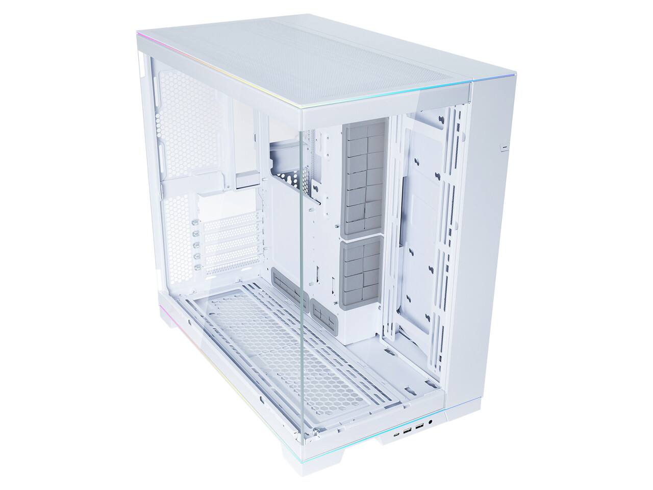 Angle. Lian Li - LIAN LI O11 EVO RGB  White Aluminum / Steel / Tempered Glass ATX Mid Tower Computer Case ----O11DERGBW - White.