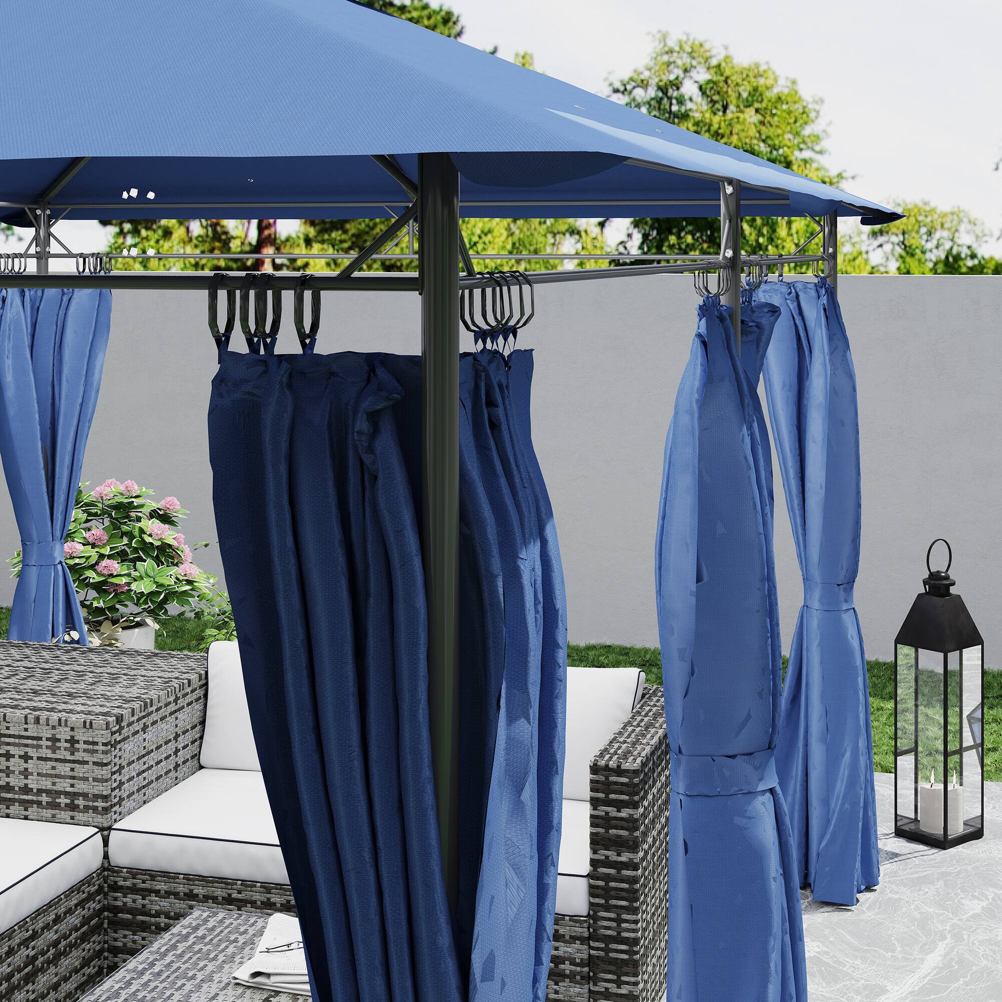 Alt View 5. Outsunny -  10' x 13' Patio Gazebo, Double Roof Outdoor Gazebo Canopy Shelter with Curtains, Solid Metal Frame - Blue.