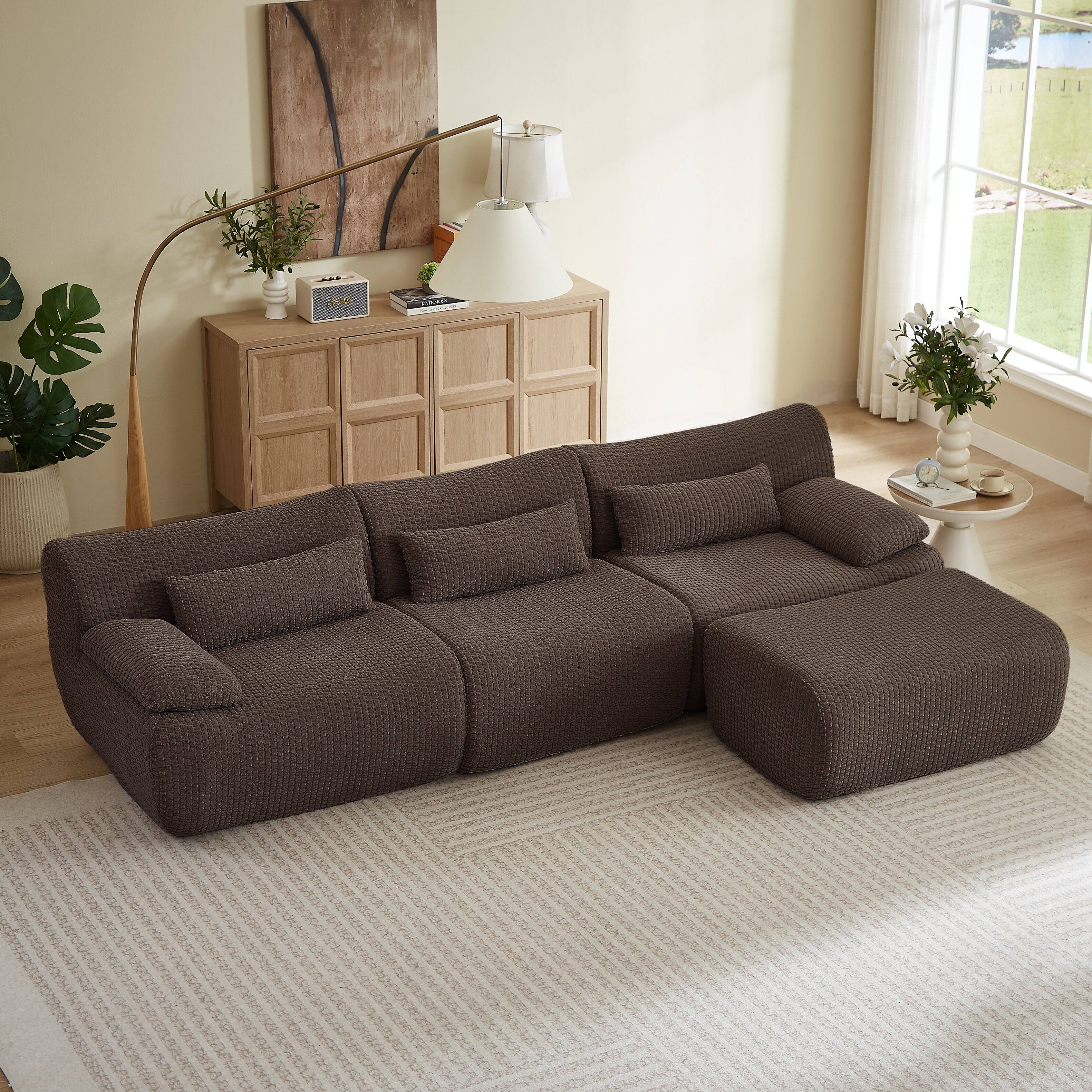 Left. Anysun - 4 Seat L Shaped Modular Sectional Sofa with Cloud Comfort, Corduroy Fabric & No Assembly for Living Room - Brown.