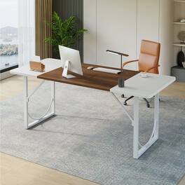 Pinmoco - 63" Executive Writing Desk - Metal Frame - Walnut White