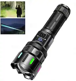 PRIMEPLUS - A09 5000mAh Rechargeable Tactical Flashlight 1000 Lumens, 500m Beam, Zoomable, 5 Modes, Glow-in-the-dark strips - Black