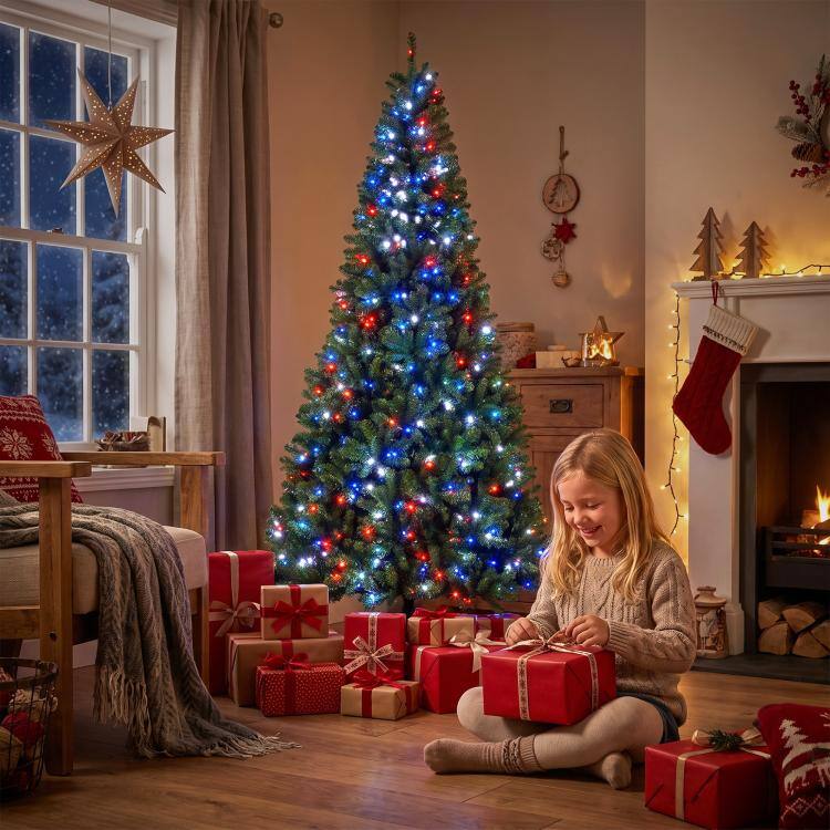 Alt View 9. PULUZ - 9ft Prelit Christmas Tree with RGB Dynamic LEDs, Remote Control, Daily Timer, Hinged Xmas Tree, Easy Assembly - Green.