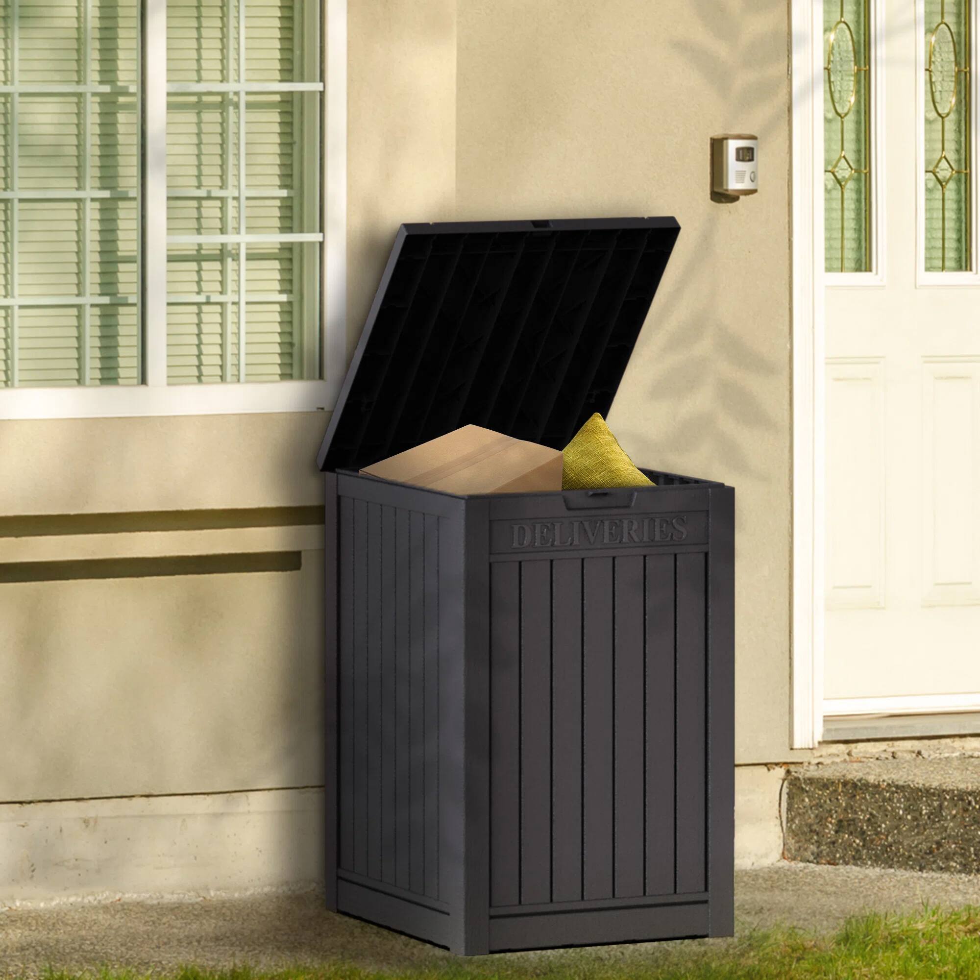 Alt View 2. Chic Crate - Package Delivery Box, Large Lockable Storage Box - Black.
