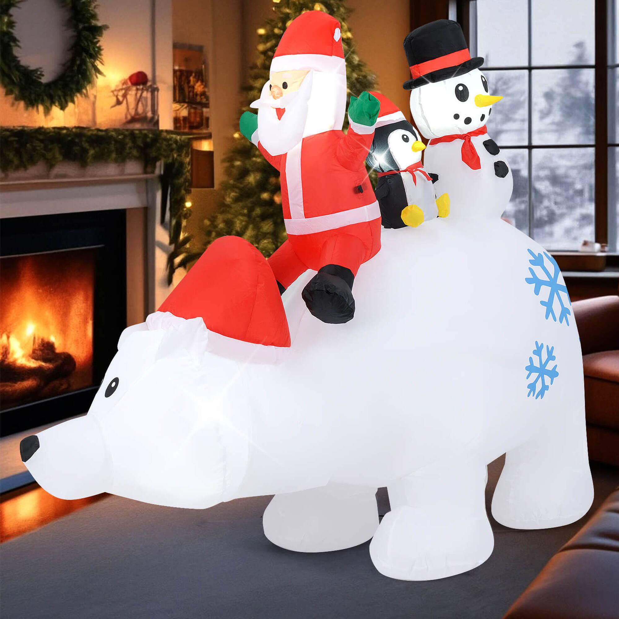 Alt View 3. Costway - Costway 6 FT Christmas Inflatable Animated Santa Penguin & Snowman Riding Polar Bear - White.