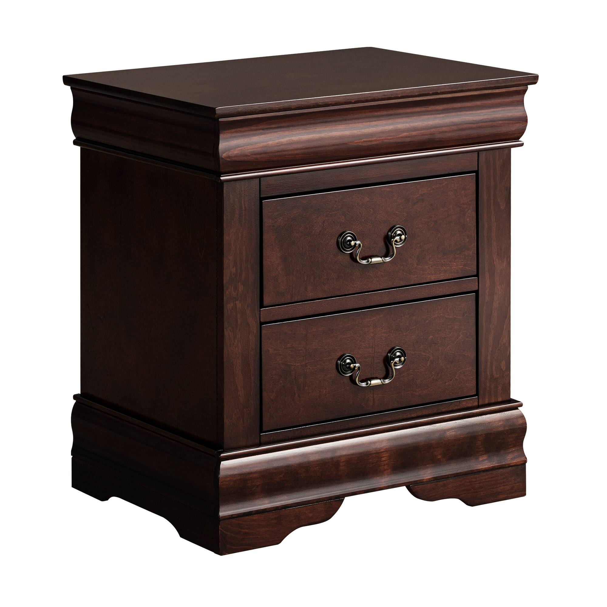 Alt View 2. Vaczon - 21.5" Solid Wood Nightstand with Drawer, Wood Veneer Bedside Table with Nickel Bail Pulls - Dark Cherry.