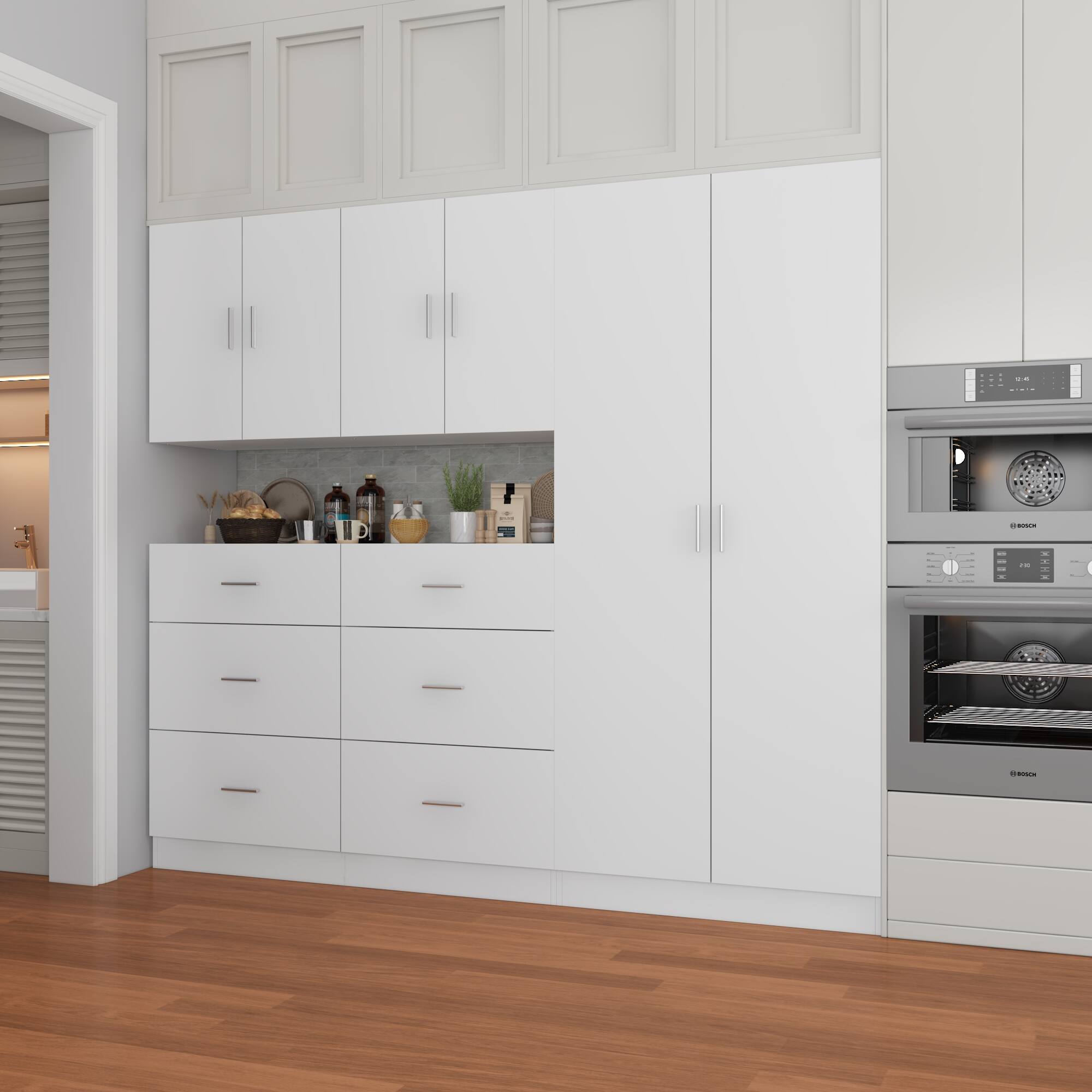 Angle. FUFU&GAGA - Large Modular Kitchen Storage Cabinet Buffet Hutch with Drawers Shelves and Adjustable Combination Design for Home - White.