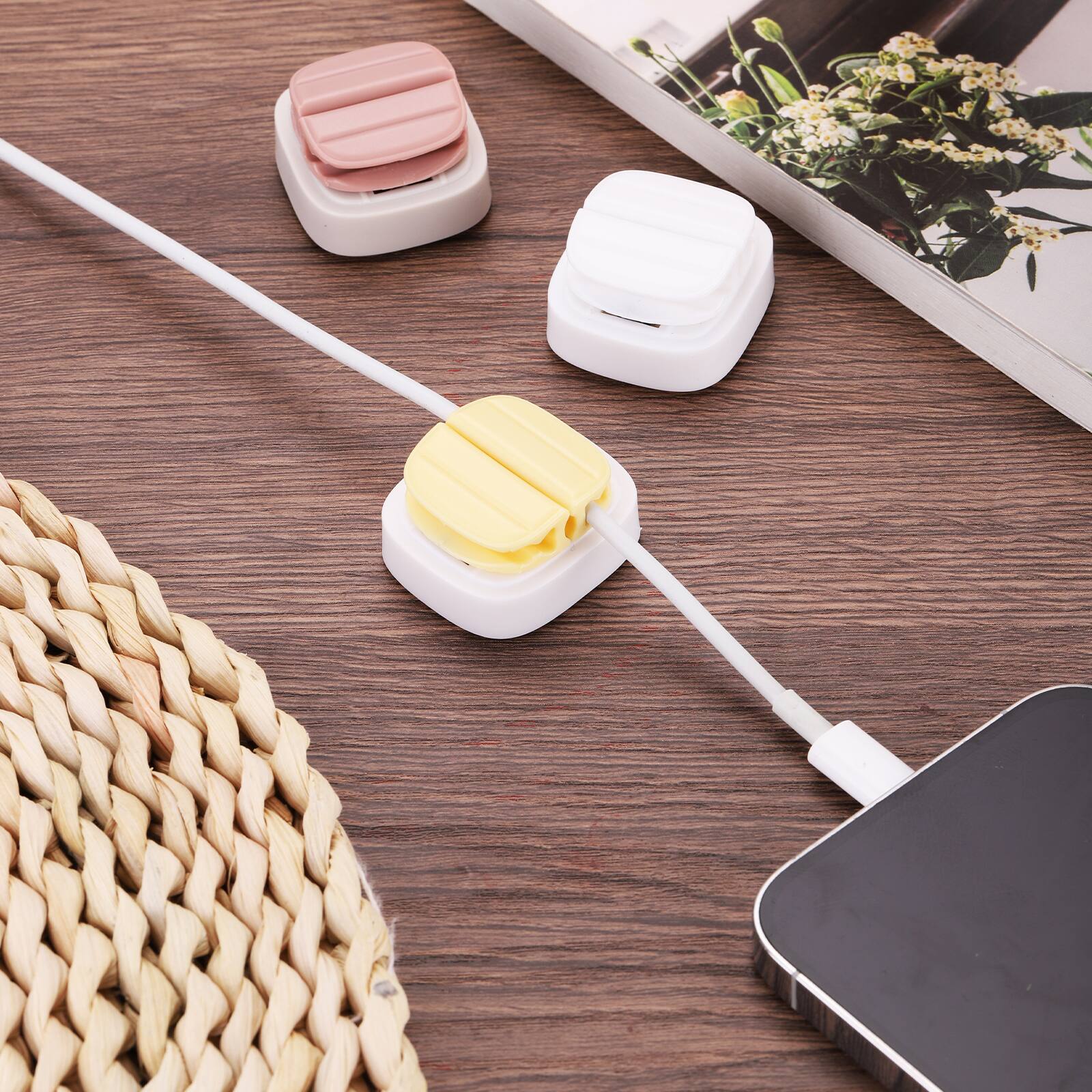 Alt View 4. Unique Bargains - 3pcs 3-in-1 Spring Cable Clip Holder, Pink Adhesive Cord Organizer for Charging Cord USB Wires Car Nightstand - Pink.