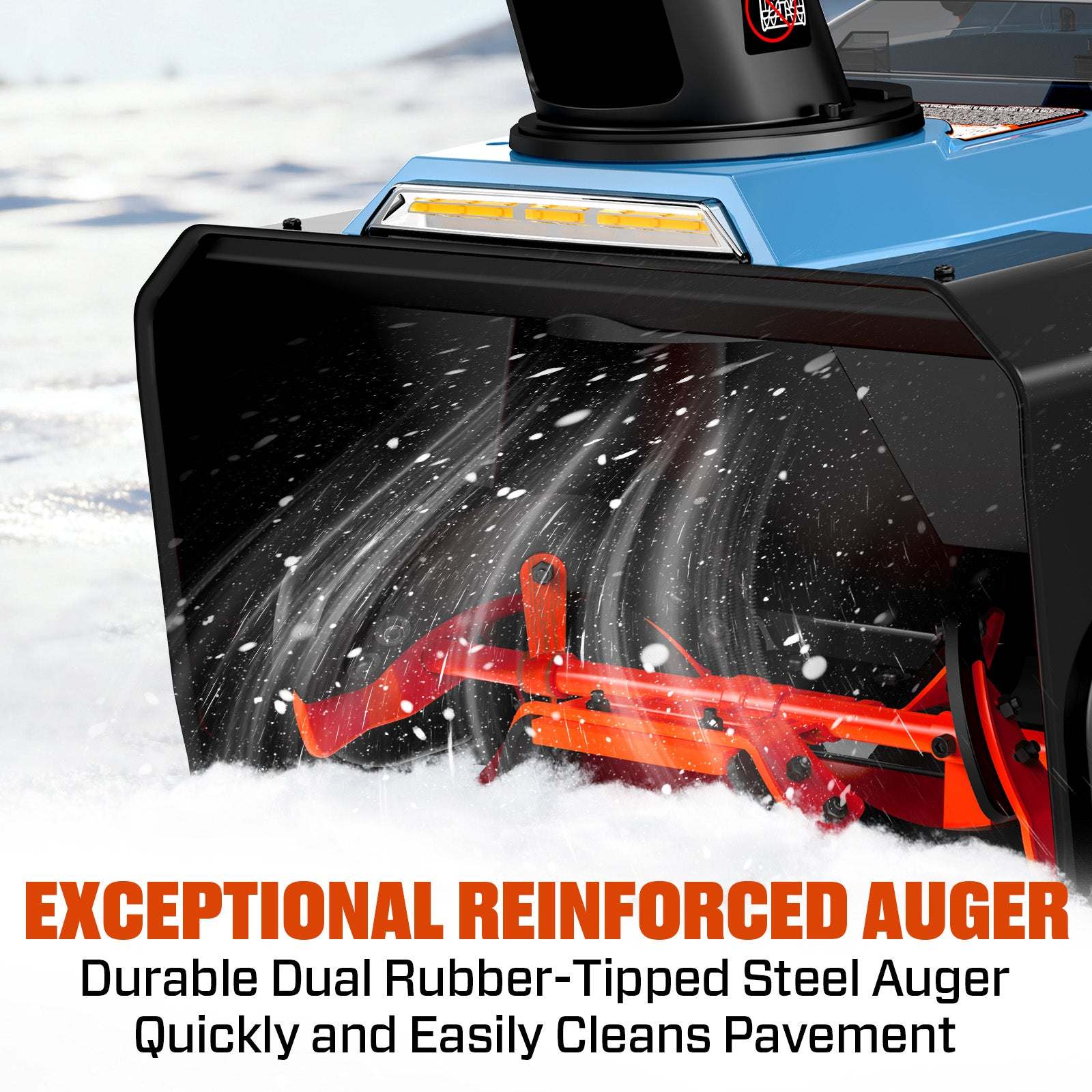 EXCEPTIONAL REINFORCED AUGER  
Durable Dual Rubber-Tipped Steel Auger Quickly and Easily Cleans Pavement