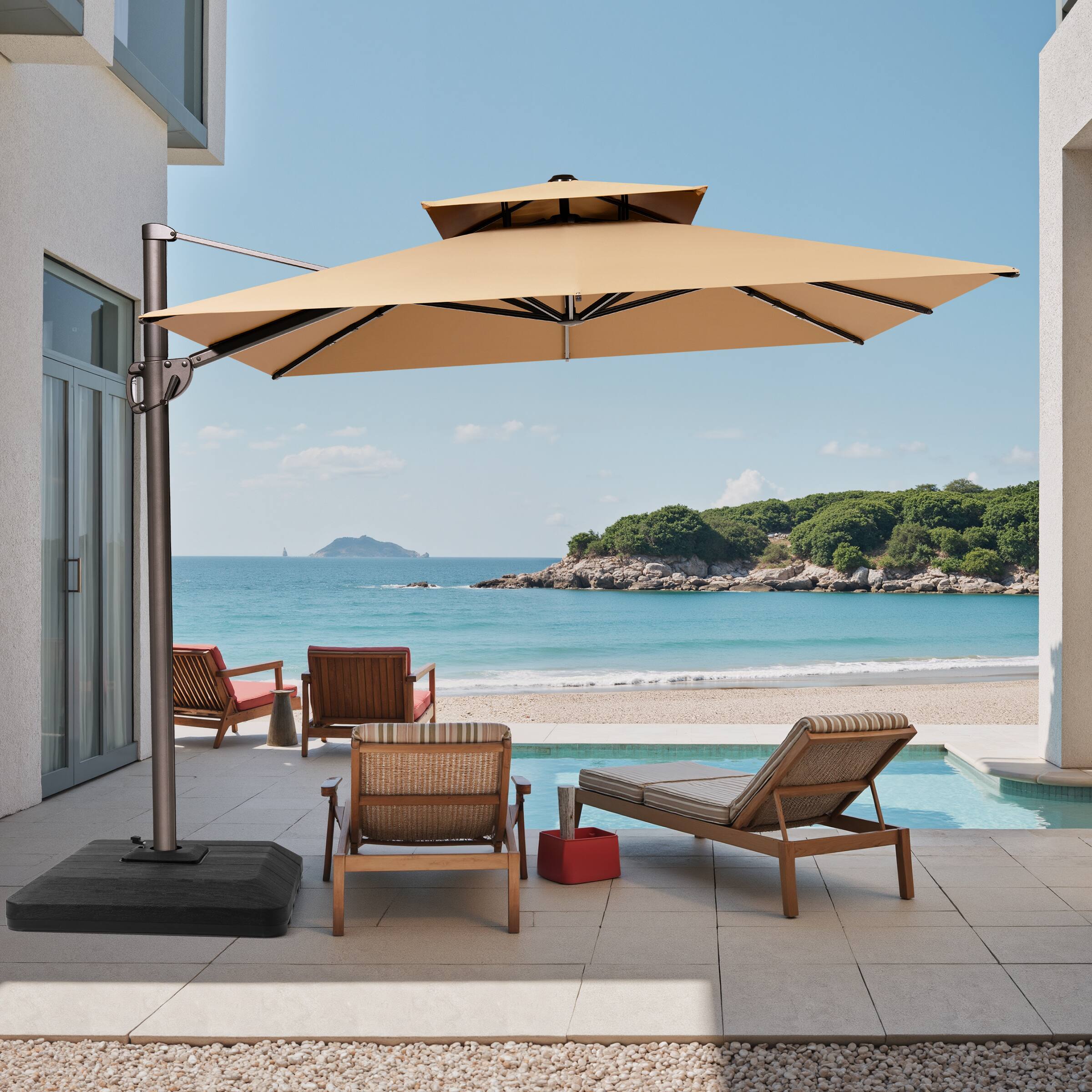 Alt View 4. Crestlive Products - Crestlive Products 11-ft Aluminum Tan Slide-tilt Cantilever Patio Umbrella with Base - Brown.