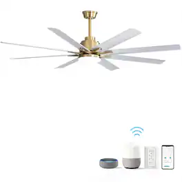 GOODSILO - 66 Inch Large Ceiling Fan with Dimmable LED Light & Remote, Reversible DC Motor - Gold