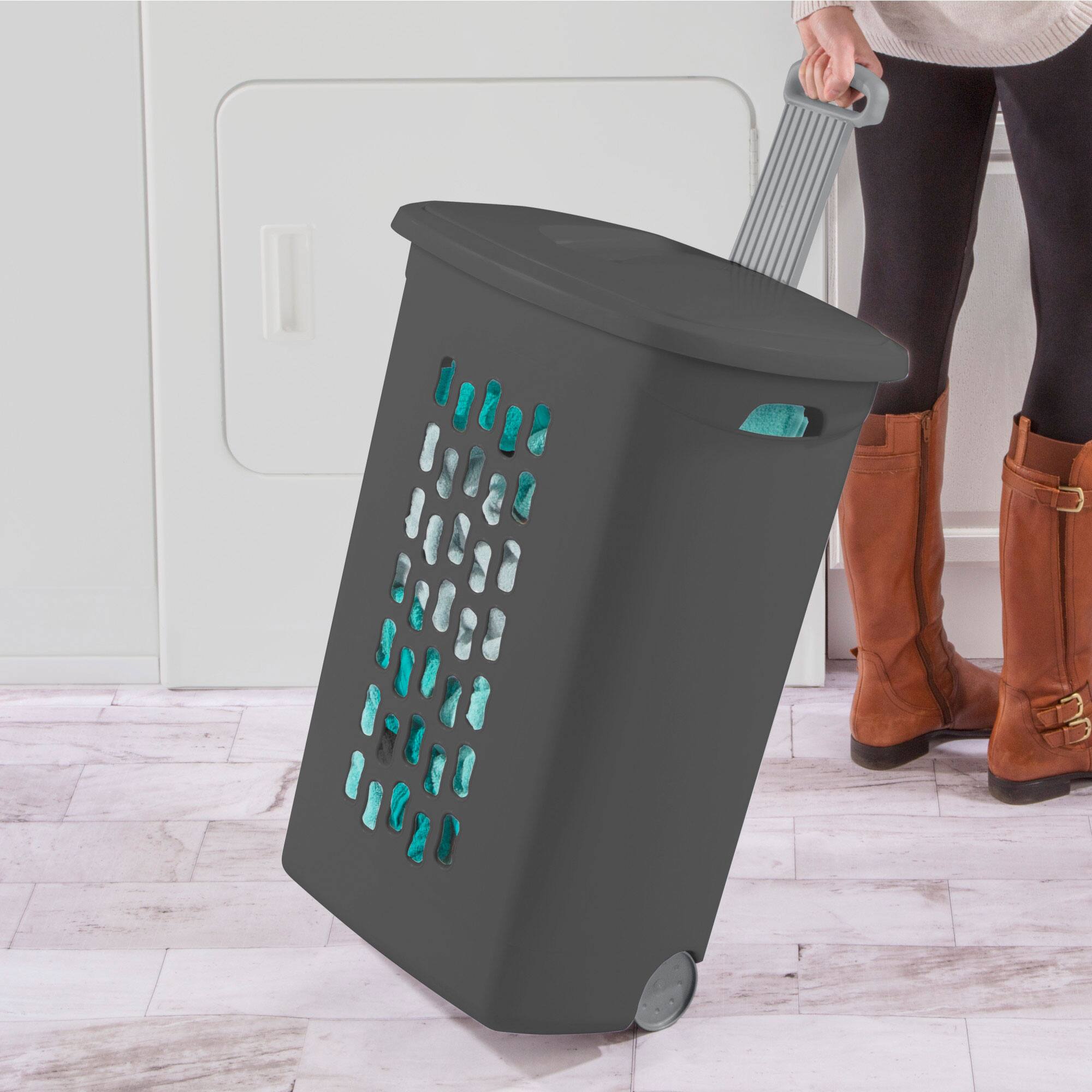 Alt View 2. Sterilite - Sterilite Ultra Wheeled Hamper, Laundry Basket w/Lid & Handle, Flat Grey, 3 Pack - Gray.