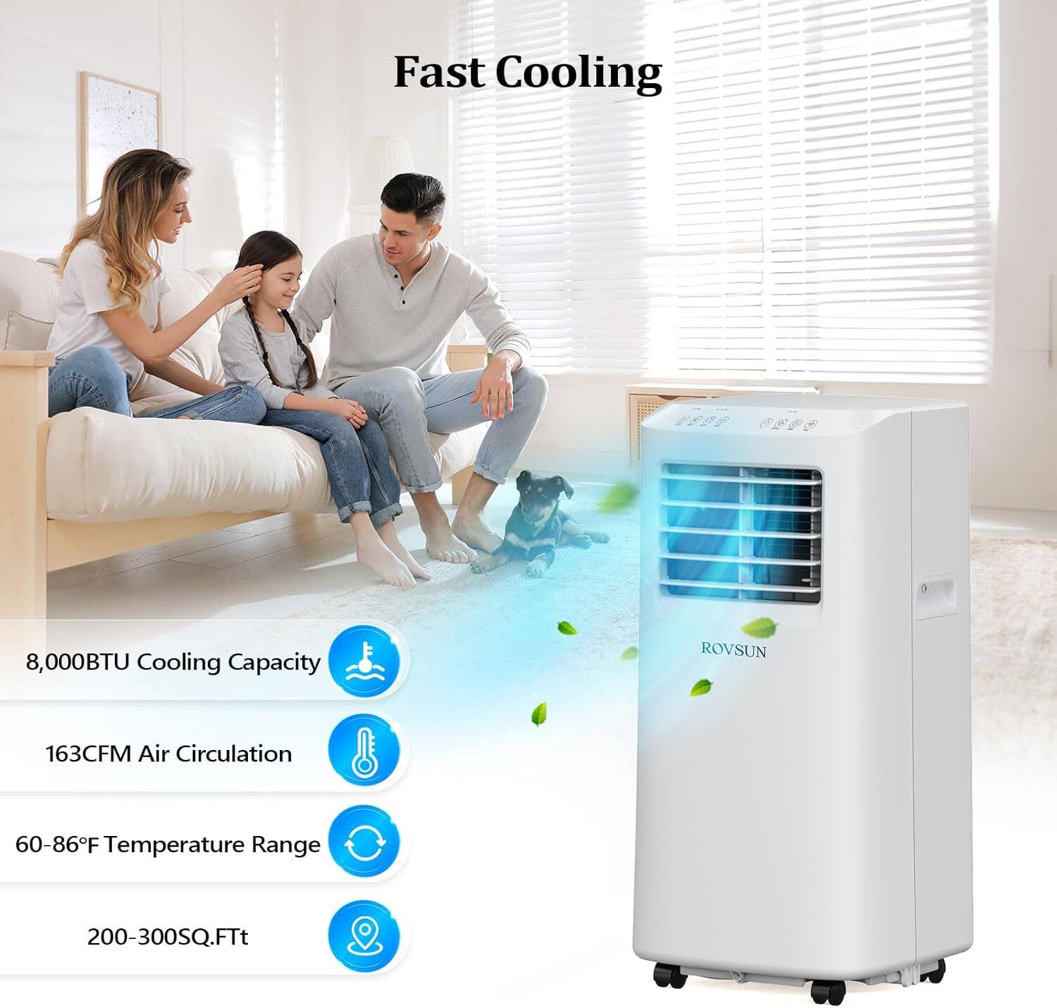 Alt View 2. Winado - 8000 BTU WiFi Portable Air Conditioner, 3-in-1 Portable AC with Cooling & Dehumidifier & Fan Mode, Room Air Conditioner - White.