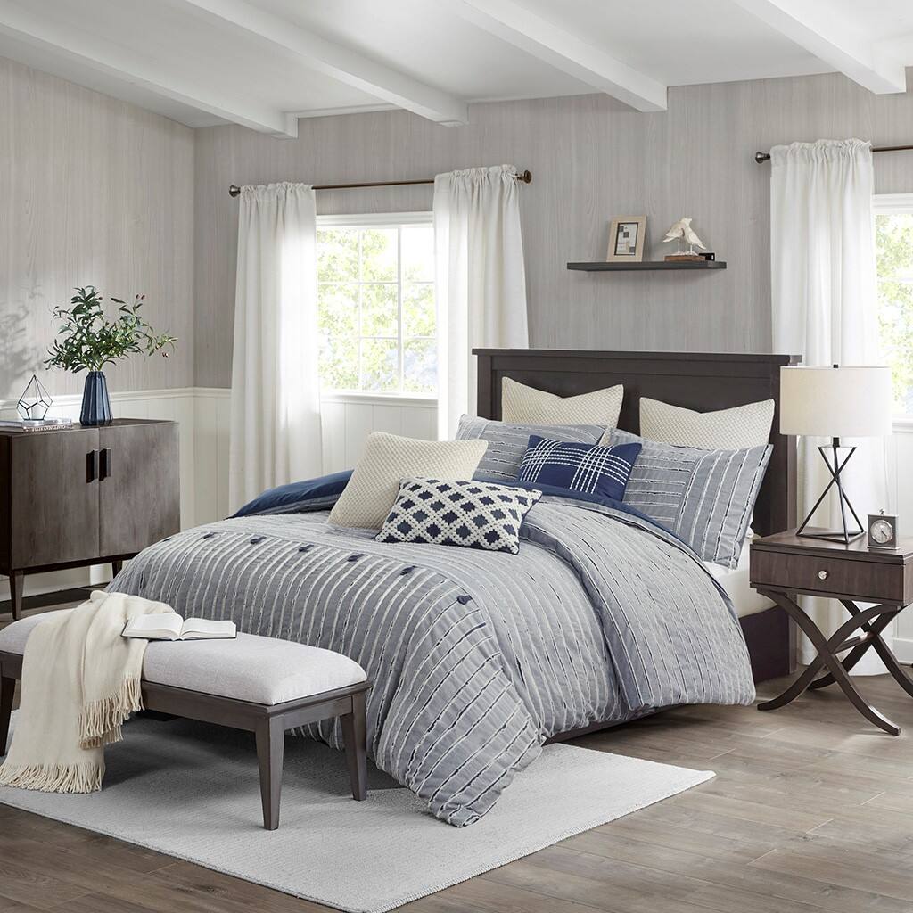 Alt View 3. Gracie Mills - Gracie Mills Midlands 8=PC Oversized Cotton Clipped Jacquard Comforter Set - Blue.