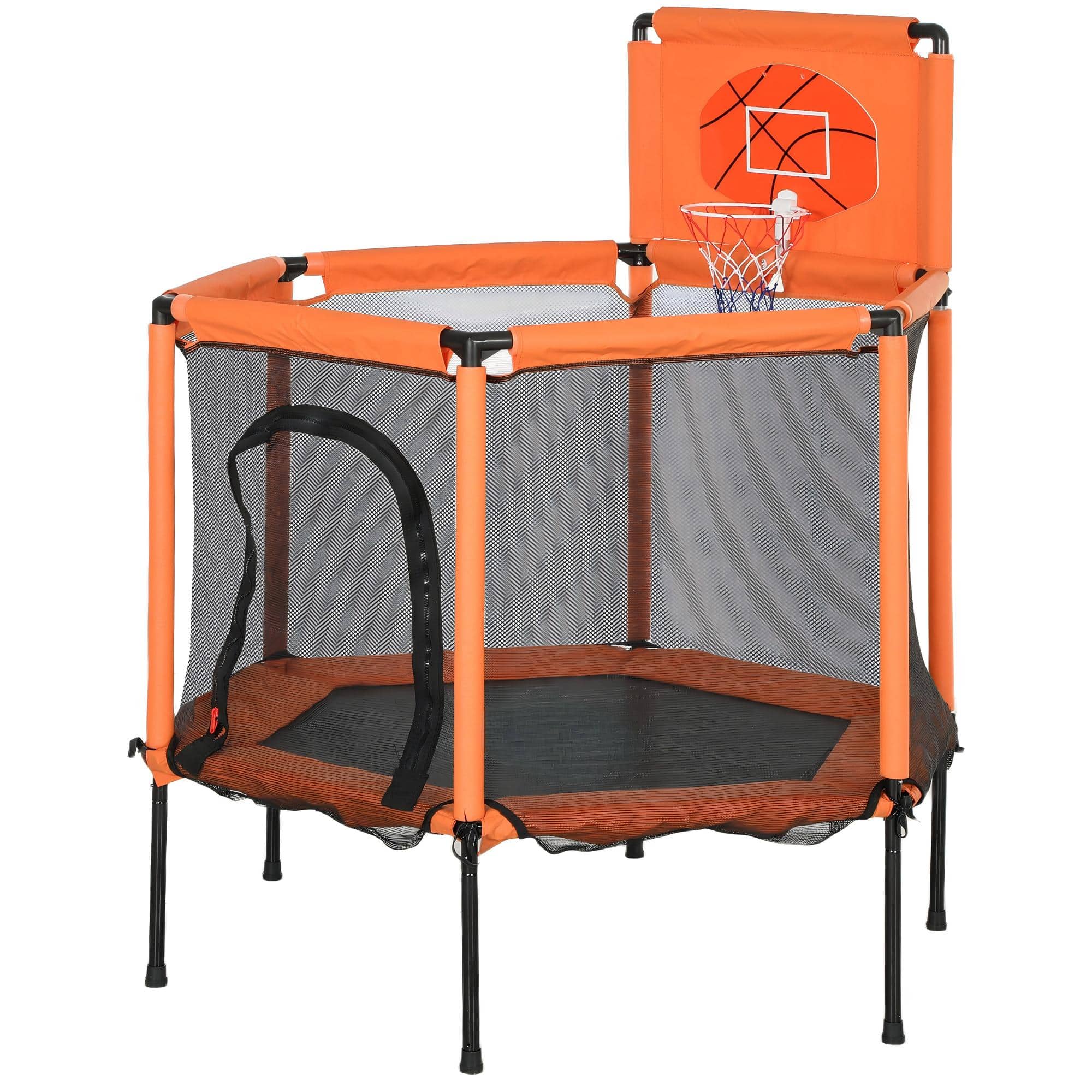 HONGGE - Kids Indoor Trampoline with Enclosure and Basketball Hoop for Ages Three to Six