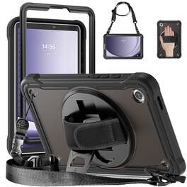 Dteck - Rugged Case for Samsung Galaxy Tab A11+ 2025 11'' Shockproof Handstrap Foldable Kickstand Cover + Crossbody Strap - Black