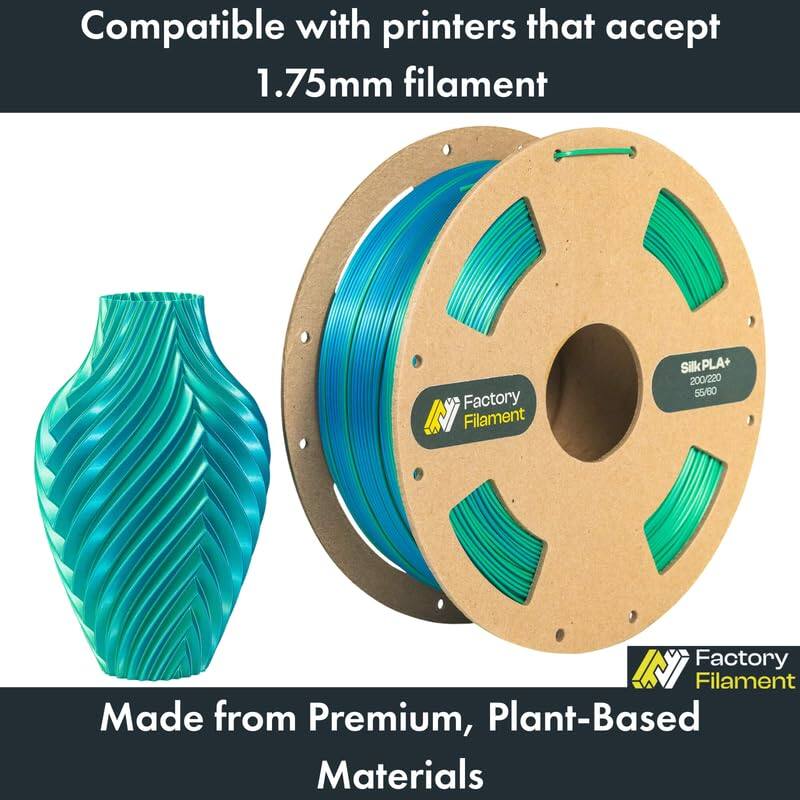Compatible with printers that accept 1.75mm filament

Factory IN Filament SilkPLA+ 200/220 5560 IN

Made from Premium, Plant-Based Materials