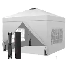 Front. Ainfox - Ainfox 10x10 Pop Up Canopy with Sidewalls Adjustable Outdoor Instant Canopy Tent with Carry Bag - White.