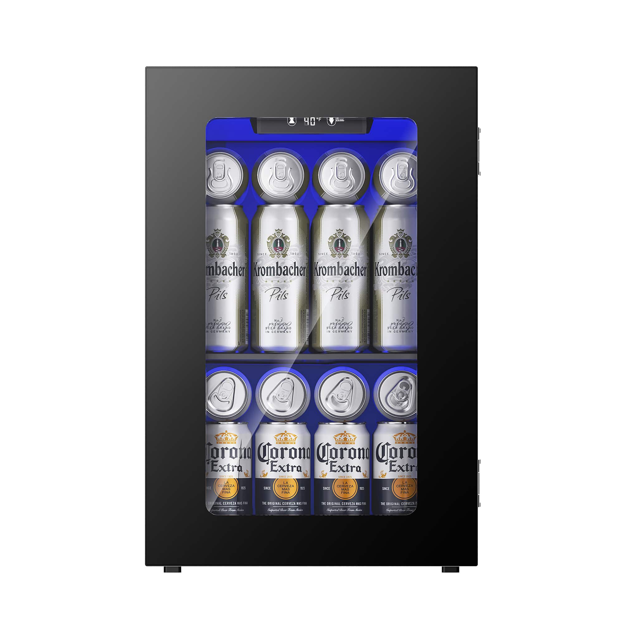 SIMZLIFE - 220-Cans Single Zone Beverage Cooler , Freestanding/Built-in, with LED Light & See-Thru Door - Black