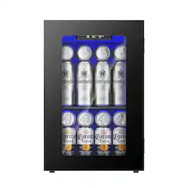 SIMZLIFE - 220-Cans Single Zone Beverage Cooler , Freestanding/Built-in, with LED Light & See-Thru Door - Black