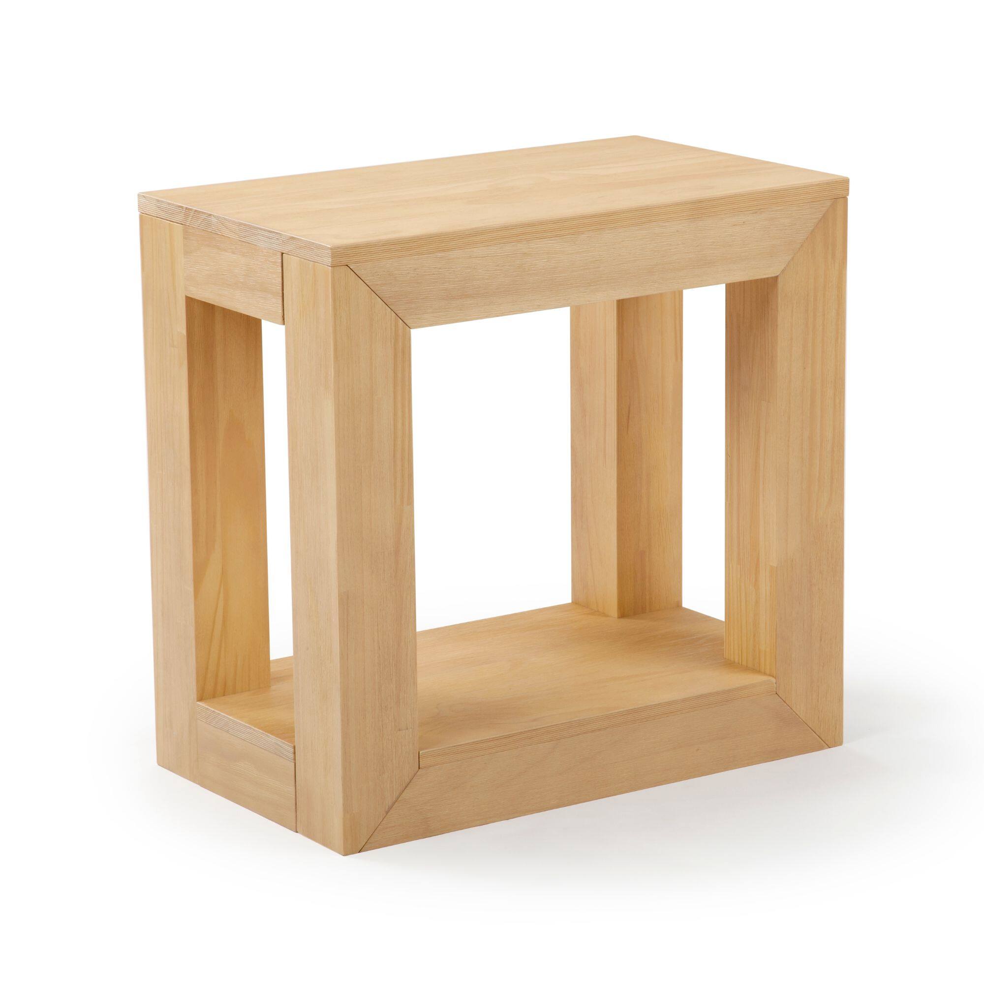 Alt View 2. Plank+Beam - Modern Rectangular Side Table with Shelf (24in x 15in / 630mm x 375mm), Blonde Wirebrush - Blonde Wirebrush.