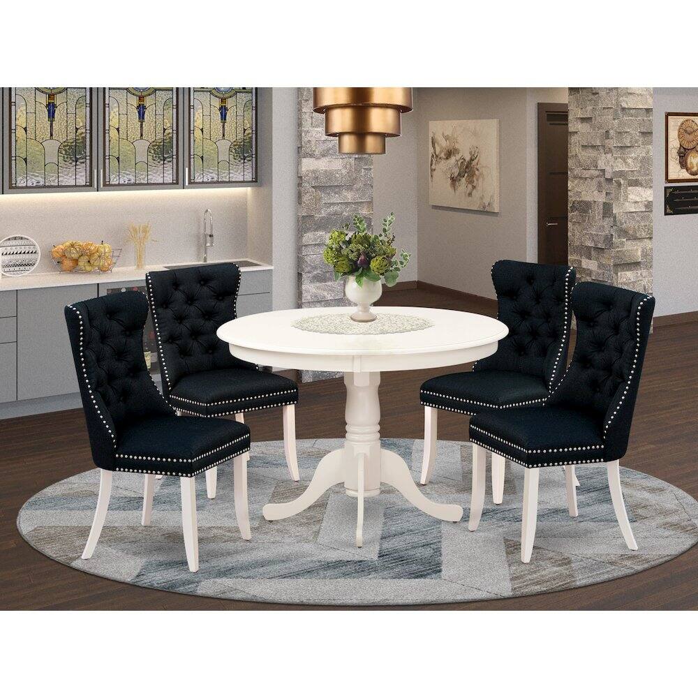 Alt View 7. East West Furniture - 5 Piece Dining Room Table Set Consists of a Round Wooden Table with Pedestal - Linen White.