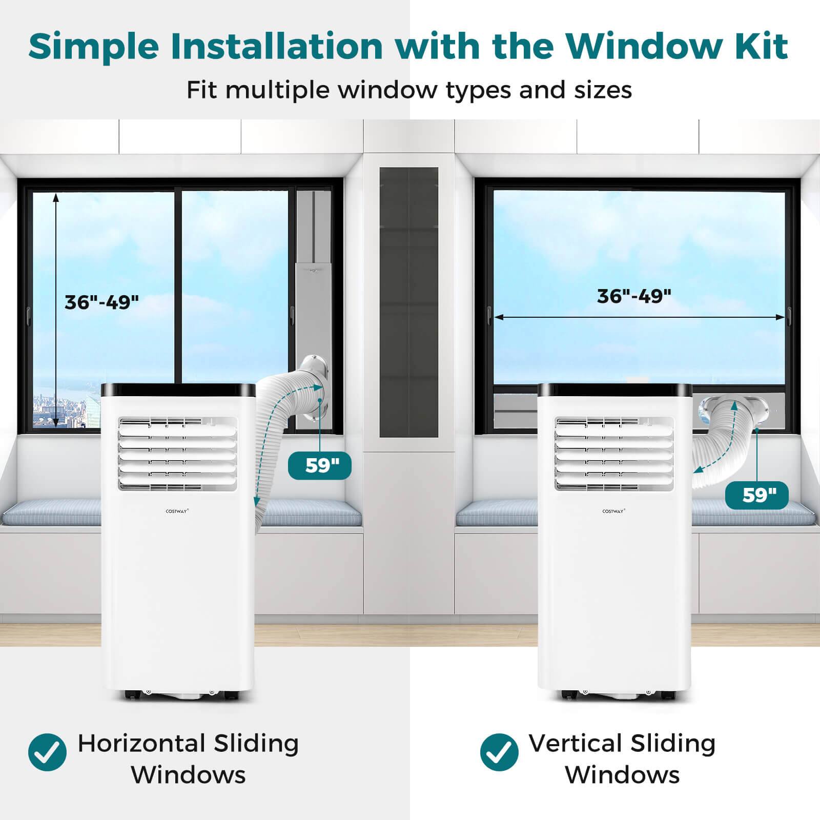 Simple Installation with the Window Kit Fit multiple window types and sizes 36"-49". Horizontal Sliding Windows Vertical Sliding Windows