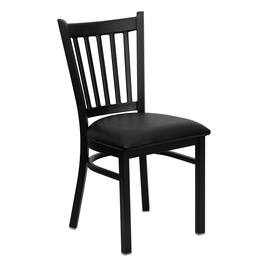Emma + Oliver - Vertical Back Metal Restaurant Dining Chair - Black Vinyl Seat/Black Metal Frame