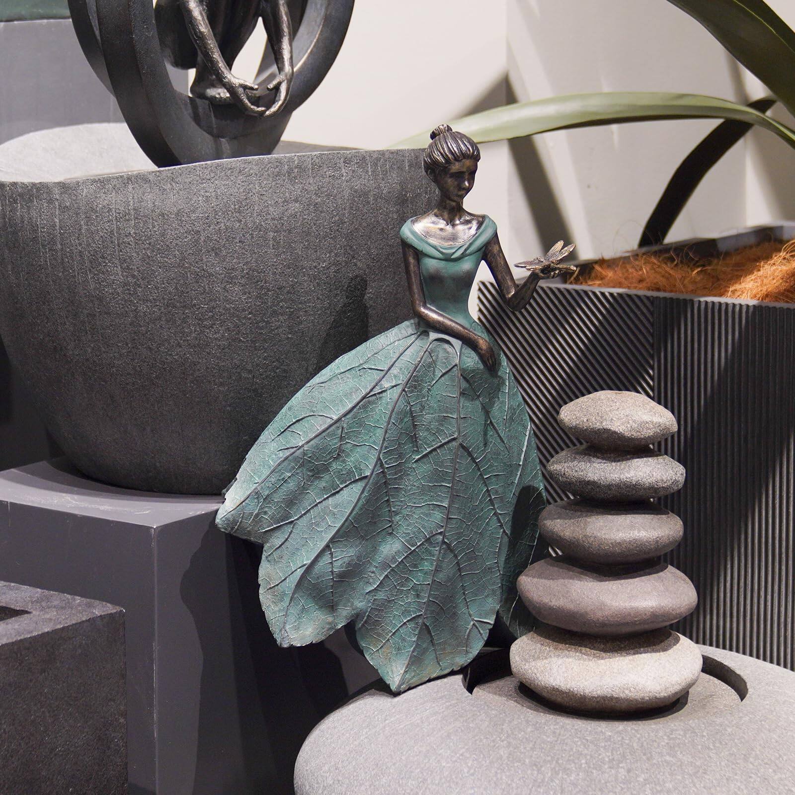 Alt View 6. Alchemy Casas - Fairy Statue Collection Home Decoration - Leaf Angel With Dragonfly Decor For Outside Or Inside Rustic Garden.