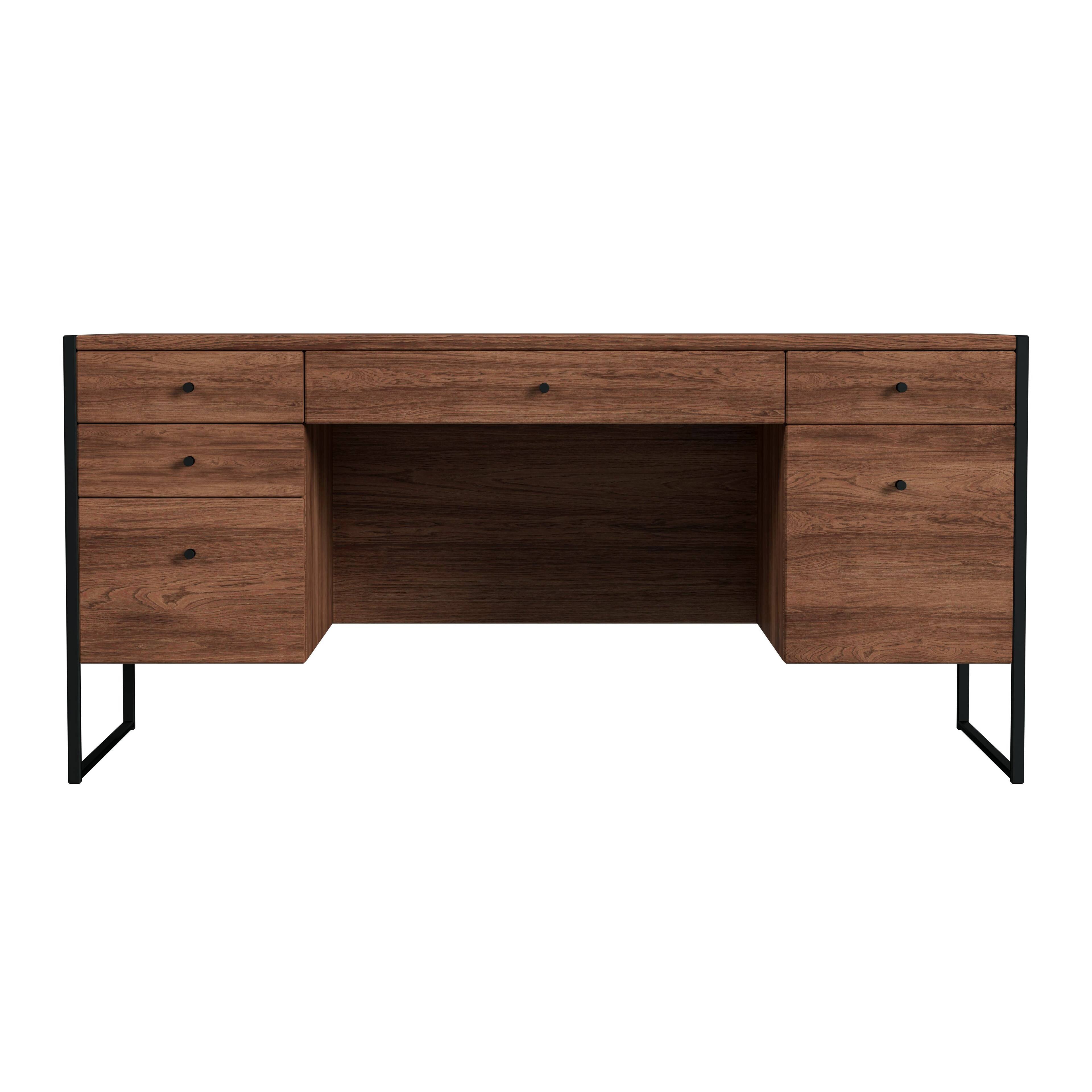 Alt View 3. Butler Specialty - Drake 64 in. W Rectangular Iron and Wood 6 Drawer Executive Desk - Medium Brown.