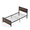 Front. Costway - Twin Size Metal Bed Frame with Headboard & Footboard Metal Slats Support - Brown.