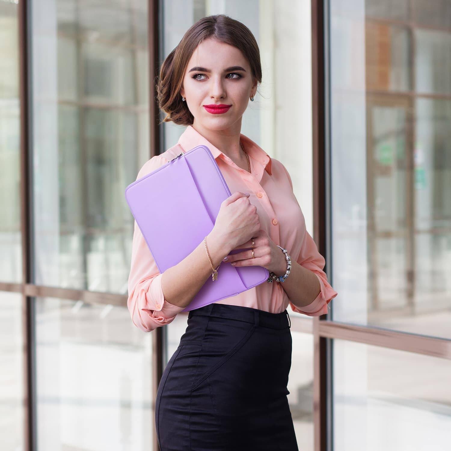 Alt View 3. Core Tech - 13-14 Inch Padded Laptop Sleeve with Front Accessory Pocket - Pale Purple.